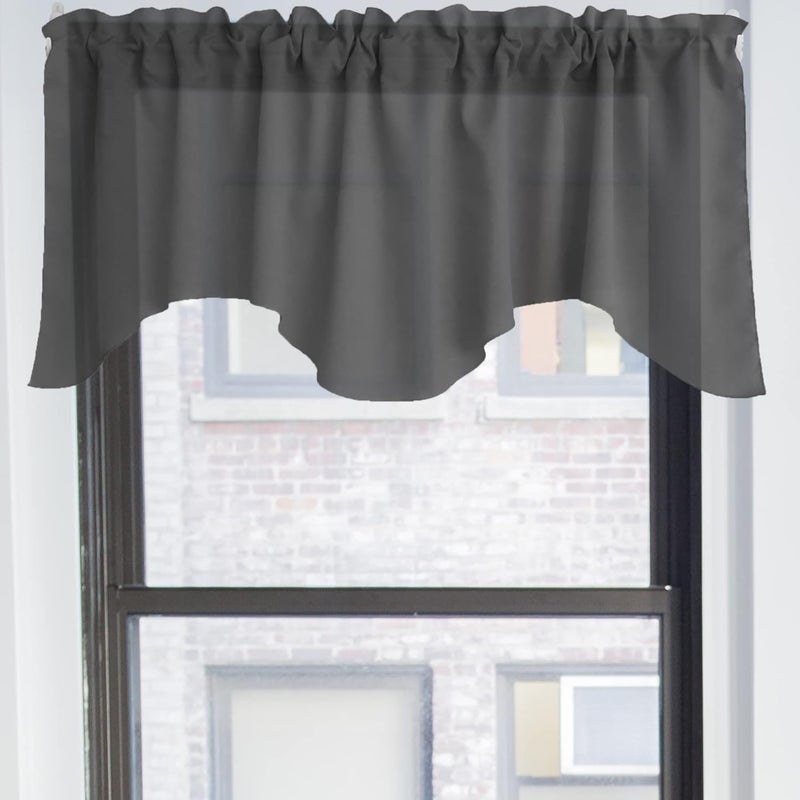 Zen Creative Designs Solid Poplin Scalloped Window Valance Home Décor Bedroom Nursery Kitchen Window (Charcoal) - Image 2